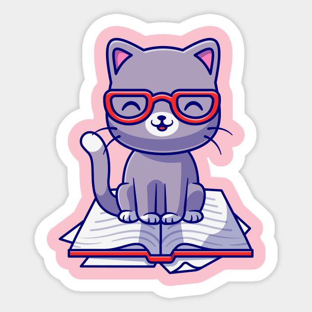 Cute Cat Sitting On Book Cartoon Sticker by Catalyst Labs